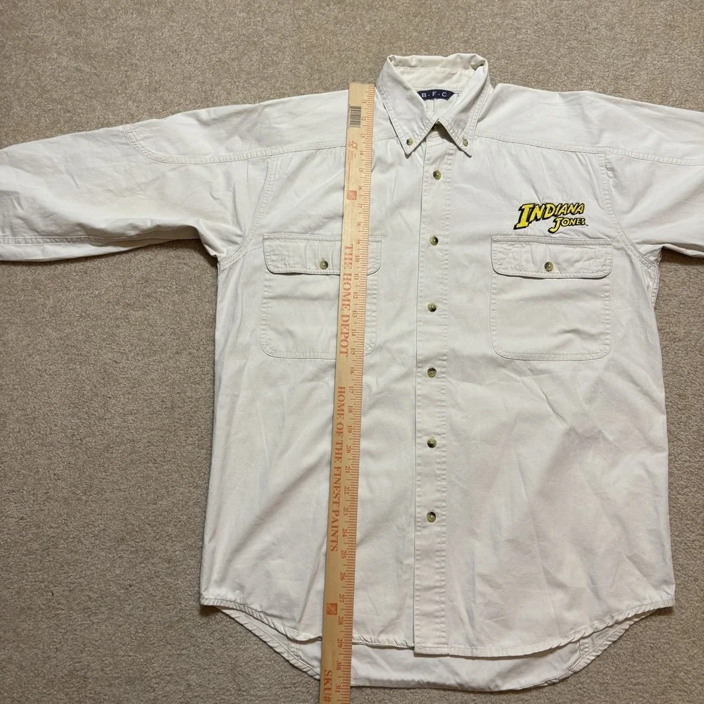 Vtg Indiana Jones Shirt Mens Medium White Button‎ Down LS Raiders Lost Ark 90s